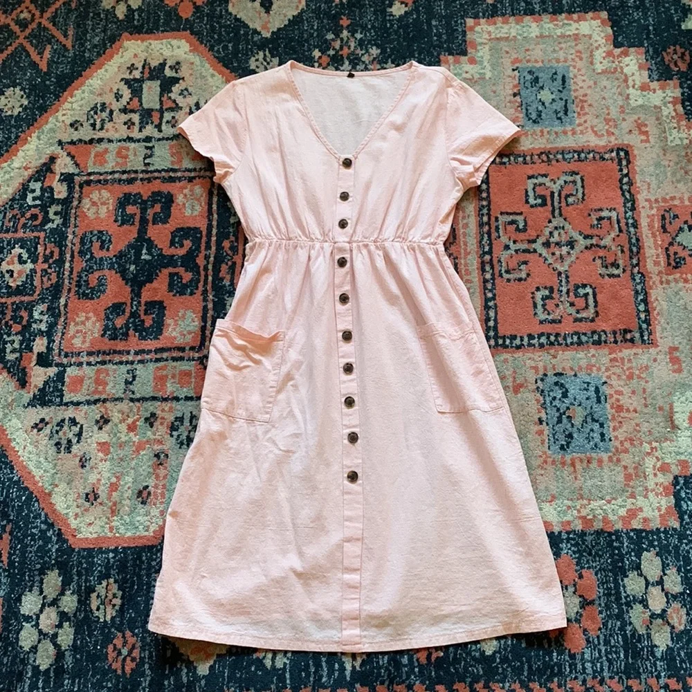 Farmers Market boho patch pocket summer dress L - Picture 1 of 5